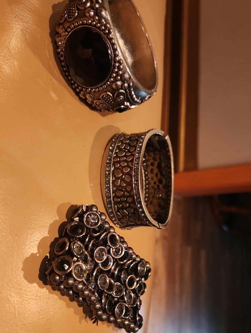 Sterling Silver-Tone Statement Bracelets in Black and Silver